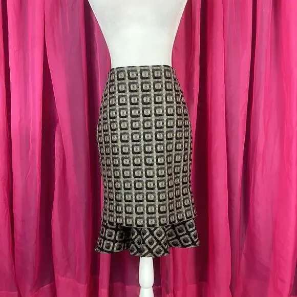 Casch by Gro Abrahamsson Geo print mermaid ruffle pencil skirt, 36 small - Picture 2 of 10